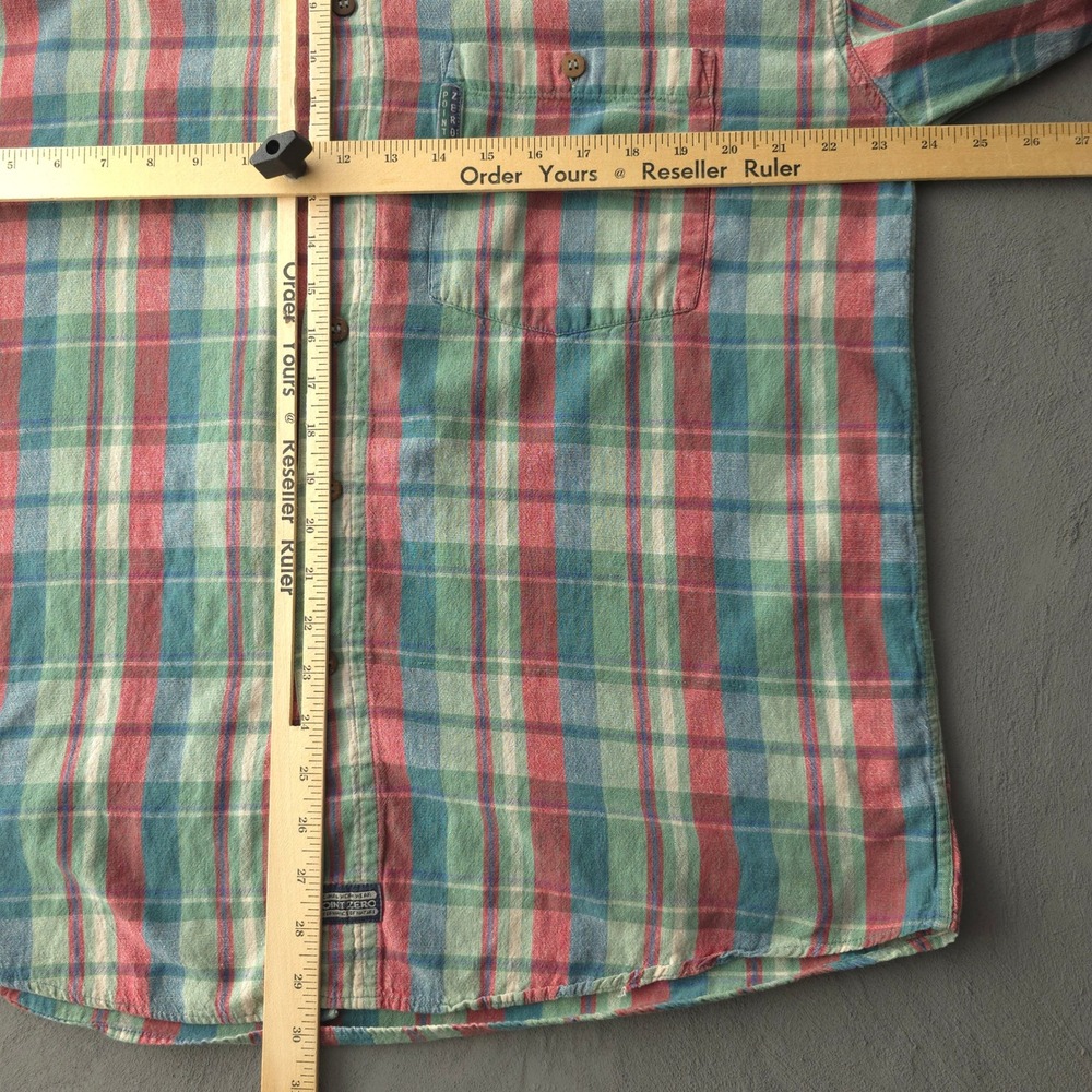Vintage 90s Point Zero Green Plaid Button Up Shirt Large Long Sleeve - Picture 9 of 12